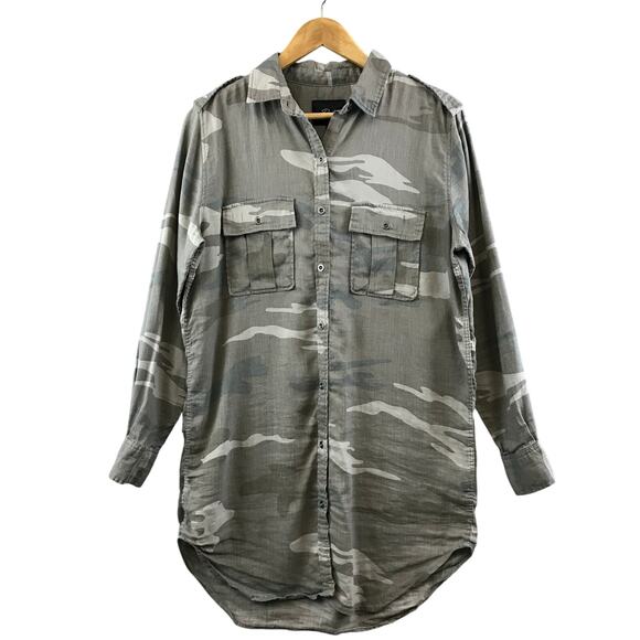 RAILS Camo Linen Blend Long Sleeve Button Down Shirt Dress XS - Picture 1 of 8